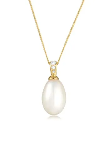 Elli DIAMONDS Halskette Damen Süßwasserzuchtperle mit Diamant in 585 Gelbgold - Elegante Halskette aus 585er Gelbgold mit edlen Muschelkernperlen. Handgefertigt, hochglanzpoliert und anlaufgeschützt. Ein ideales Geschenk für besondere Anlässe oder für den Alltag – zeitloser Schmuck für jede moderne Frau.