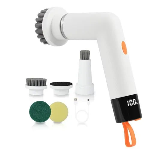 OTraki Mini Elektrische Reinigungsbürste, Elektrische Bürste zum Putzen Spin Scrubber für Bad Schnurlose Reinigungsbürste mit 5 Reinigungsköpfen 2 Geschwindigkeiten für Bad Küche Fliesenfugen Auto