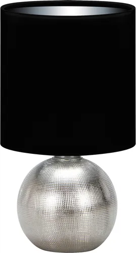 Moderne Tischleuchte Keramik Stoff E14 29,5 cm in Silber und Schwarz - Stilvolle Tischleuchte für Innenräume, ideal für Wohnzimmer und Schlafzimmer. Aus hochwertiger Keramik und Stoff gefertigt, sorgt sie für ein modernes Ambiente.