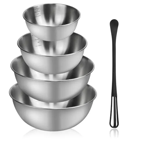 ADERTOS 4 Stk Rührschüssel 2.5/1.8/1.2/0.7L Edelstahlschüsseln Küchenschüssel Edelstahl Salatschüssel mit Skala Servierschüssel Teigschüssel Stapelbar Schüsselset Rührschüsselset mit Rührstab