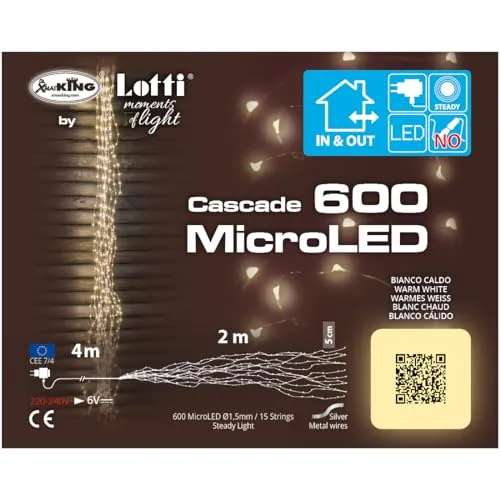 LuminalPark Lichterbündel 2,2 m, 600 MicroLEDs warmweiß, Metalldraht, Dauerlicht, mit Trafo