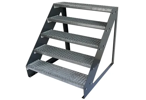 Kaminbau Mierzwa Außentreppe Premium Treppe Anthrazit Freistehend, für Geschosshöhen bis 95.00 cm, Stufen Gitterroststufen nach DIN 24531, (Höhe 95 cm, Breite wählbar aus 60, 80, 100, 120, 140 cm), Gartentreppe Stahltreppe Wetterfest Rostfrei Feuer-Verzinkt Rutschfest