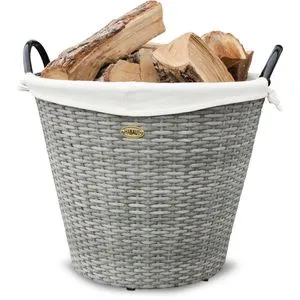 Habau Kaminholzkorb 2724 - Stabiler Feuerholzkorb aus Kunststoff und Metall - Aschesauger und vielseitiger Aufbewahrungskorb mit 100 Litern Volumen, waschmaschinenfestem Stoffeinsatz und 2 komfortablen Tragegriffen für einfachen Transport.