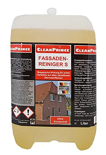 CleanPrince Fassadenreiniger S Ultrakonzentrat - Ultrastarker Fassadenreiniger für Klinker und Natursteine, entfernt selbst hartnäckigste Verschmutzungen und schützt die Oberfläche bei richtiger Anwendung.