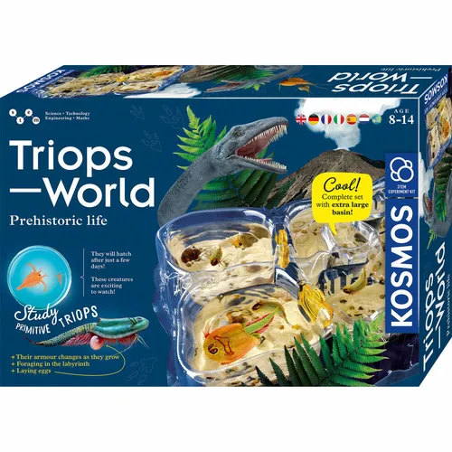 KOSMOS Triops World INT Experimentierkasten - Experimentierkasten zur Aufzucht von Urzeitkrebsen, fördert spielerisch das Interesse an Biologie und Naturwissenschaften, ideal für Kinder ab 8 Jahren.