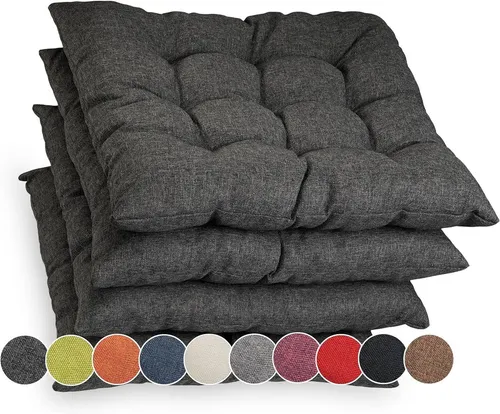 sunnypillow Stuhlkissen 4er Set Ontario, Anthrazit - Komfort für jeden Stuhl - Stuhlkissen 4er Set von sunnypillow, ideal für Innen- und Außenbereich. Mit 8cm dickem, formstabilem Schaum für höchsten Sitzkomfort und schmutzabweisendem Stoff, pflegeleicht und langlebig.