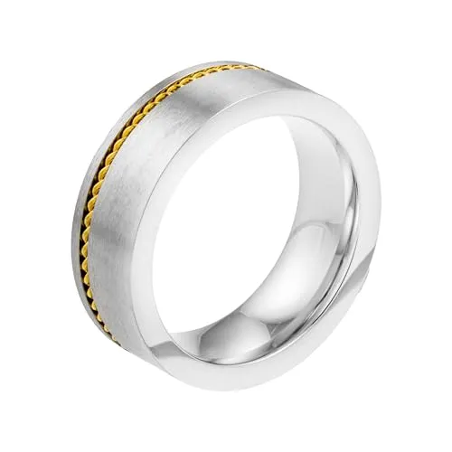 meditoys · Ring aus Edelstahl für Herren · mit eingelegtem goldfarbenen Draht · Breite: 8,0 mm · maskuliner Stil