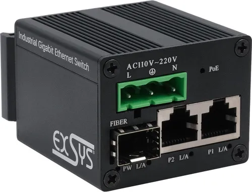 EXSYS EX-62010PoE-SFP Micro 2+1-Port PoE+Industrial Gigabit Switch - Switch u. Bridges, kompakter und leistungsstarker Switch mit Power over Ethernet für industrielle Anwendungen und optimierte Netzwerkinfrastruktur.