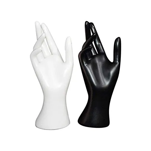 POHOVE 2 Teile Buchse Mannequin Hand, Schwarz und Weiß Schmuck Hand Form Ständer Ring Halskette Hand Rack Kette Display Hand Tagebuch Langlebig Halskette Armband Für Ringe, Armbänder