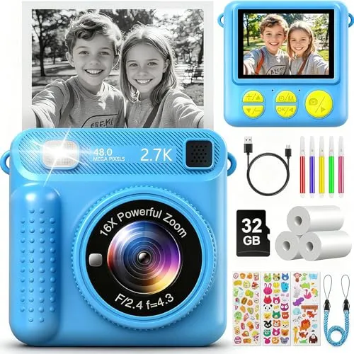 LUVTOY Sofortbildkamera Kinder - Kreativer Fotospass für 3-12-Jährige - Digitalkamera mit 1080P Video und Sofortdruckfunktion. Inklusive 32GB Karte und umweltfreundlichem Papier. Perfekt für kreative Momente und als Geschenk!