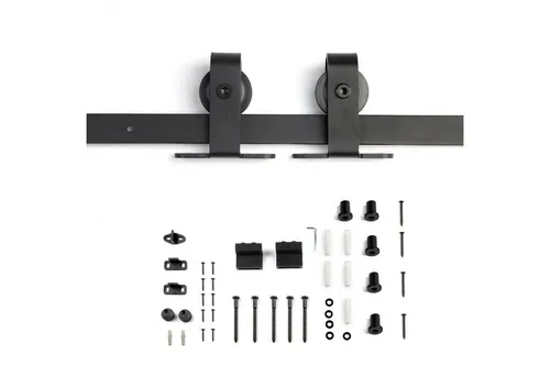 Schiebetüren Set Lounge-2 2 M Schwarz – Robust und Praktisch - Robustes Schiebetürsystem aus massivem Stahl, ideal für schwere Holzschiebetüren bis 100 kg. Einfache Montage von oben, perfekte Lösung für stilvolle Raumtrennungen.