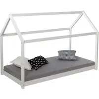 Homestyle4u Kinderbett Hausbett 90x200 cm mit Matratze - Stabiles Hausbett aus massivem Kiefernholz, ideal als Spiel- und Schlafplatz für Kinder. Inklusive hochwertiger Komfortschaummatratze, pflegeleicht und sicher für einen erholsamen Schlaf.