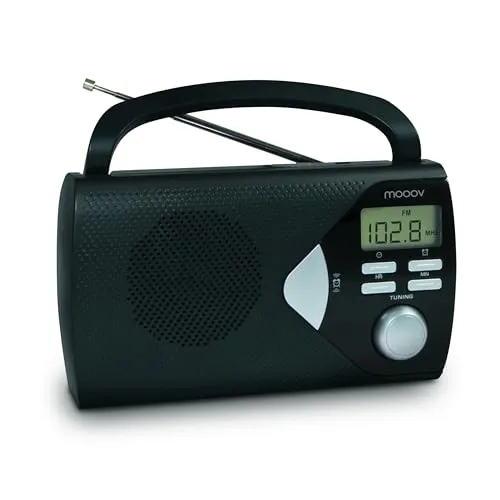 MOOOV 477205 Radio Klein FM-AM mit Großes Display - Kompaktes Transistorradio mit digitaler Frequenzanzeige und Weckerfunktion. Ideal für unterwegs, betrieben über Netzstecker oder Batterien.