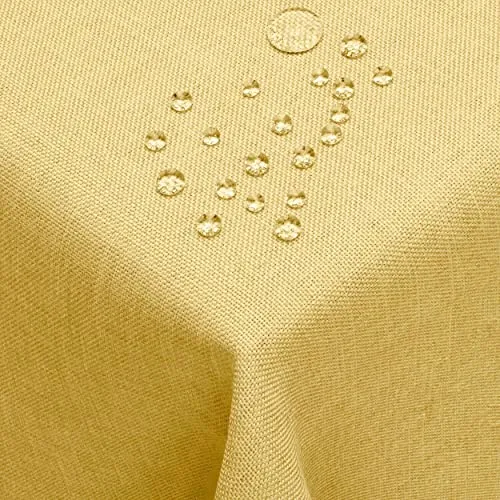 DecoHomeTextil Leinen Optik Tischdecke, Quadratisch 130 x 130 cm Gelb, wasserabweisend, fleckenabweisend, abwaschbar, Lotuseffekt, bügelfrei