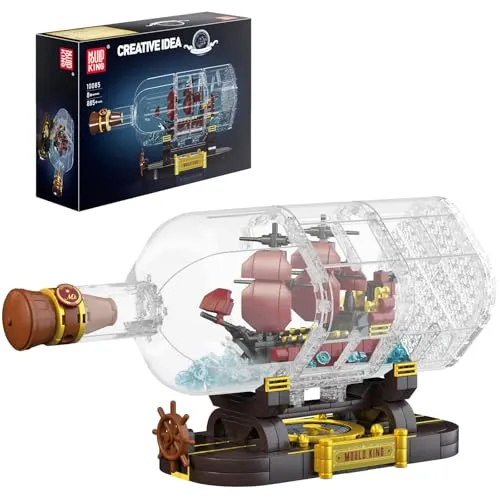 Mould King 10085 Piratenschiff in Flasche Bausteine The Queen Revenge Segelschiff Klemmbausteine Sammler Schiffsmodell Geschenk für Kinder ab 8 Jahren(885 Teile)