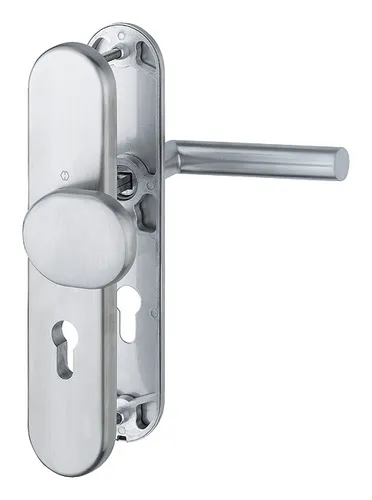 Hoppe Utrecht Edelstahl-Schutz-Langschild-Wechsel-Garnitur - Robuste Türsicherung für Außen- und Wohnungstüren, mit Profilzylinder und mattem Finish für erhöhte Sicherheit und modernes Design.