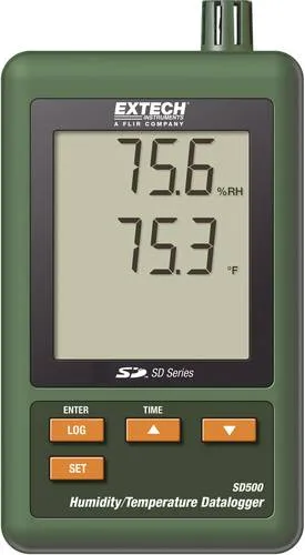 Extech Multi-Datenlogger SD500 - Temperatur und Luftfeuchtigkeit messen - Multifunktionaler Hygro-Thermometer für präzise Messungen von 0 bis 50°C und 10 bis 90% rF, inklusive SD-Karten-Datenspeicherung für einfache Datenübertragung.