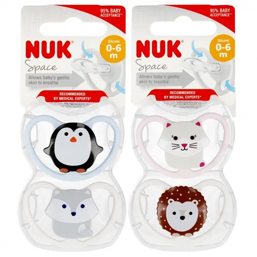 NUK Smoczek uspokajający silikonowy 0-6m Space mix wzorów 10730313 4008600314776