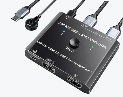 Camgeet USB C KVM Switch 2 PC 1 Monitor 4K@60Hz, Typ C KVM Switches für 2 Laptops share 1 Monitor und Maus/Tastatur, KVM Switch USB-C HDMI mit 2 USBC Kabeln und Desktop-Controller