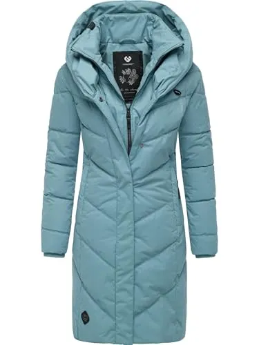 Ragwear Damen Wintermantel Warmer Steppmantel lang wasserdicht mit Kapuze Natalka Intl Stone Blue25 Gr. M