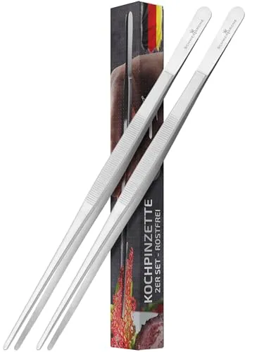 Schwertkrone 2er Set Küchenpinzette Kochpinzette und Grillpinzette Grillzange, 25 & 30 cm, Edelstahl, rostfrei, KP01201