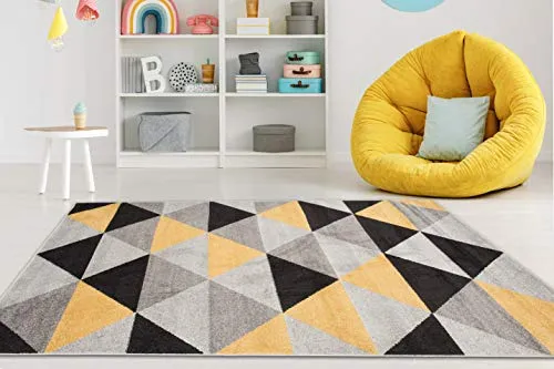 Carpeto Rugs Teppich Wohnzimmer Kurzflor Grau Modern Geometrisch Rauten Muster - Niedrigflor Teppich für Wohnzimmer Jugenzimmer Kinderzimmer/Öko-Tex Pastell Gelb 200 x 290 cm