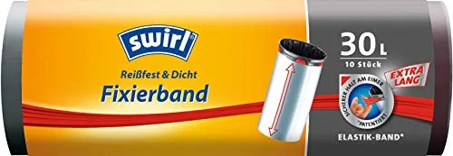 Swirl Fixierband-Müllbeutel extralang, 30 Liter, 1 Rolle mit 10 Beuteln, Anthrazit