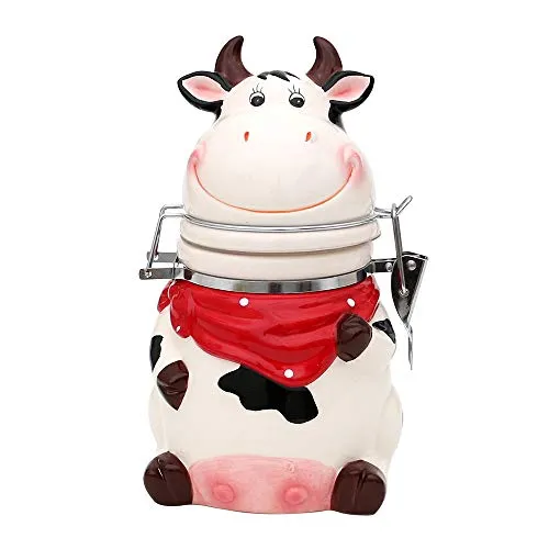 Dekohelden24 Keramik Vorratsdose - Kuh - 12x11x20,5 cm - Frischhaltedosen, handgemachte und liebevoll bemalte Vorratsdose, luftdicht für optimale Lebensmittelaufbewahrung und ein Blickfang in jeder Küche.
