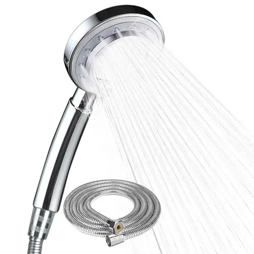 HONZUEN Duschkopf mit Schlauch 1,5 m – Handbrause Set mit 3 Strahlarten, Edelstahl Brauseschlauch, Universal G1/2 Anschluss, Einfache Montage für Bad und Dusche