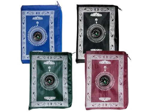 Abiyou 4 Stück Muslimische Gebetsmatte,Tragbare Reise-Gebetsmatte, Islamischen Tragbarer Gebetsteppich,Muslim-Gebetsteppich mit Kompass, für Muslimisches Gebet, Ramadan, Eid al-Fitr