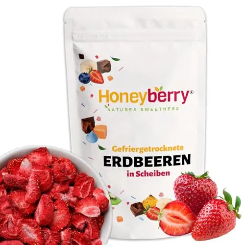 Gefriergetrocknete Erdbeeren 100g - Erdbeerscheiben Gefriergetrocknet - Trockenfrüchte Gefriergetrocknet - Getrocknete Erdbeeren Früchte - Perfekt für Backen, Dekoration, Snacks, Müsli, Desserts
