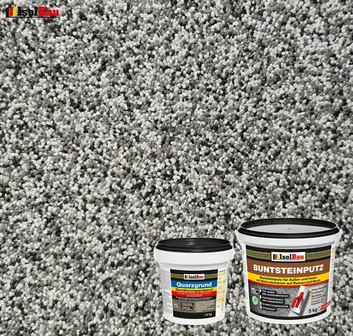 Buntsteinputz SET Mosaikputz BP20 (grau, weiss, schwarz) 5kg + Quarzgrund 1,5 kg