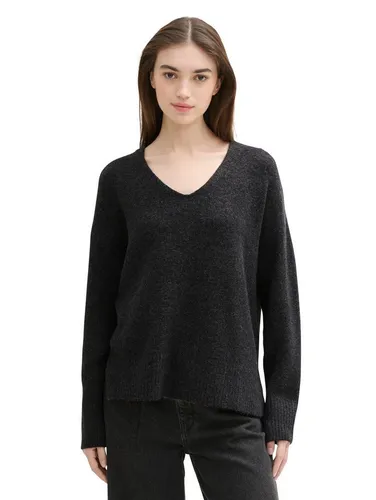 Strickpullover TOM TAILOR DENIM für Damen, Gr. M, shale grau melange - Stylischer Strickpullover für Damen im relaxed fit. Mit V-Ausschnitt und elastischem Material für optimalen Tragekomfort - ideal für lässige Looks.