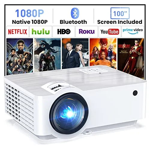 HOPVISION Beamer - Full HD 1080P Bluetooth 5.1, Tragbarer Mini Projektor für Heimkino - Beamer für Heimkino mit 9500 Lumen und 200