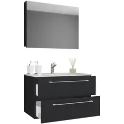Mid.you Badezimmer VCM Badinos, 3-teiliges Badmöbelset - Elegantes, hängendes Badmöbelset in Schwarz aus Metall mit 2,2 Schubladen und 80 cm Breite – ideal für stilvolle Badezimmer.