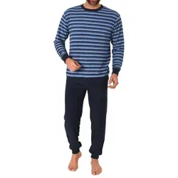 Trend by Normann Pyjama Herren Frottee Schlafanzug mit Bündchen - auch in Übergrößen blau 48
