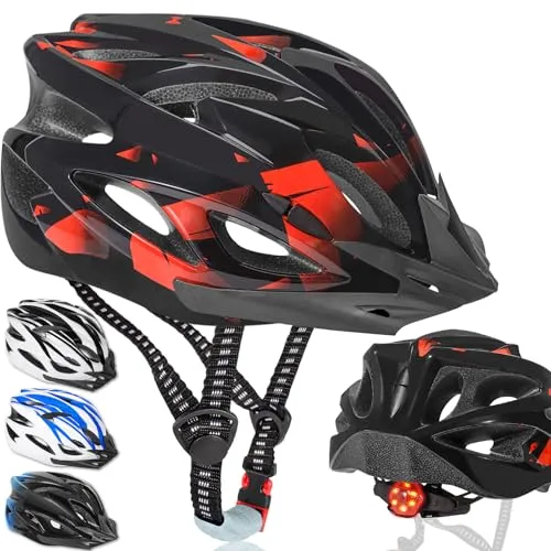 NXPZ Fahrradhelm für Erwachsene mit LED-Beleuchtung, leicht und verstellbar