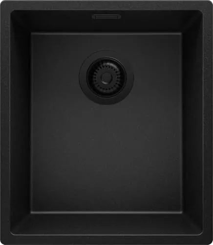 PRIMAGRAN Spülbecken Alles Schwarz 41x47cm – Granitspüle für 45er Unterschrank - 1 Becken, kratzfest und widerstandsfähig, ideal für große Töpfe und Geschirr, modernes Design mit dünnen Kanten für einfache Reinigung und Flexibilität bei der Installation.