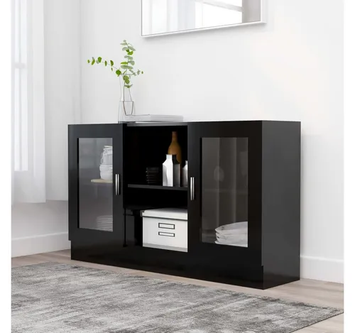ZMH Sideboard Vitrinenschrank Schwarz 120x30,5x70 cm Holzwerkstoff Wohnzimmer