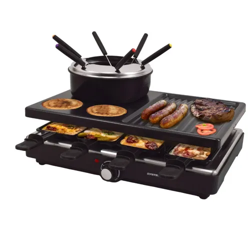 Raclette Flawil mit Fondue für 8 Personen Antihaftbeschichtet Syntrox Germany