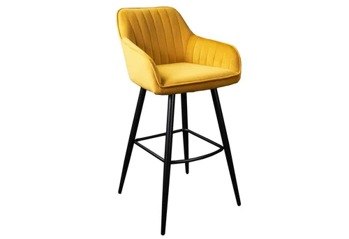 Invicta INTERIOR Barhocker Turin - Senfgelb Samt mit Ziersteppung - Eleganter Barhocker aus scheuerresistentem Samt, gepolsterte Sitzfläche für hohen Komfort und stilvolle Ziersteppungen. Perfekt für jeden Tresen und mit stabilem Metallgestell.