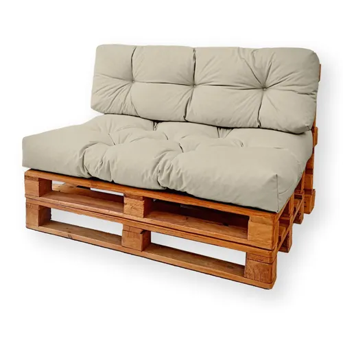 4L Textil Palettenkissen waschbar Palettenauflagen Europaletten Sitzkissen Rückenlehne wetterfest (Set 120x80 cm + 120x40 cm, Beige Uv-beständig)