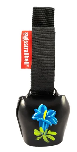 swisstrailbell® Deep Black – Handgemalte Fahrradklingel mit Alpen Enzian - Hochwertige Fahrradklingel aus Stahlblech mit handgemaltem Enzian. Kompakt und leicht, ideal für den täglichen Einsatz beim Radfahren. Made in Germany.