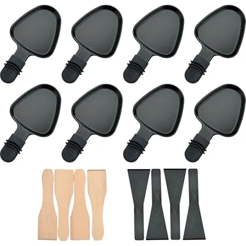 RoDzj Raclette Pfännchen 8 Stück, Raclette Pfännchen Ersatz mit Antihaftbeschichtet Und 8 Schaber Passend für die Meisten Raclette Grill (Schwarz)