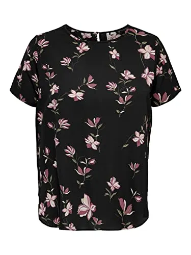 ONLY CARMAKOMA Damen Carvica Noos Wvn Top, Black/Aop:magnolia, 44 Große Größen EU