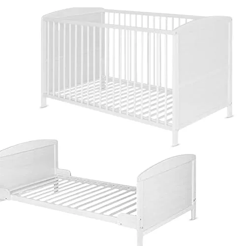 Best for Home Babybett 120x60 cm in Weiß und Braun | Umbaubar für Kleinkinder - Flexibles Babybett 120x60 cm, umbaubar vom Gitterbett zum Juniorbett. Hochwertiges Buchenholz sorgt für Stabilität und Sicherheit. Ideal für eine lange Nutzungsdauer und passt perfekt in jedes Kinderzimmer.