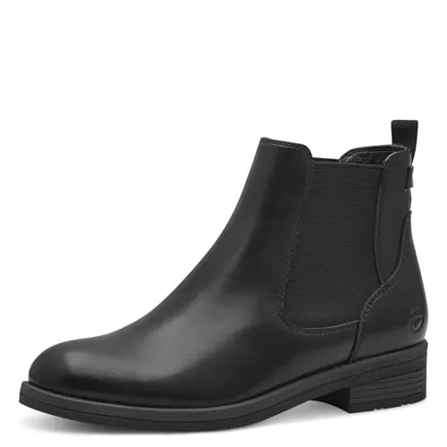 Tamaris Damen Chelsea Boots - Flache Übergangsstiefeletten mit TOUCHit-Fußbett - Wanderschuhe mit bequemem TOUCHit-Fußbett, ideal für den Übergang, aus Leder und Textil, mit flachem Blockabsatz für optimalen Tragekomfort.