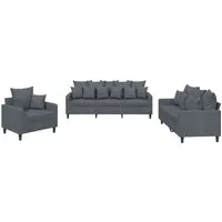 vidaXL 3-teilige Sofagarnitur mit Sessel und Kissen - Gartenmöbel in elegantem Dunkelgrau aus weichem Samt, ideal zum Entspannen und Plaudern. Robustes Gestell sorgt für Stabilität und Langlebigkeit.