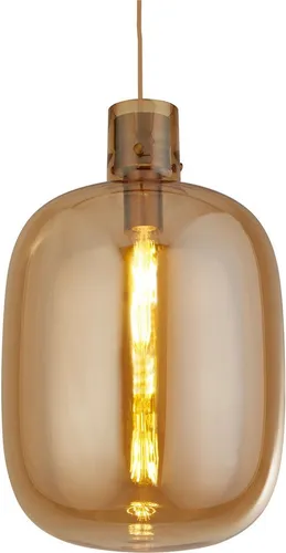 Searchlight Hängeleuchte Barrel - Bernsteinfarben, höhenverstellbar, 127 cm - Die stilvolle Searchlight Hängeleuchte Barrel in Bernsteinfarben verleiht Ihrem Raum Charakter. Höhenverstellbar und ideal für Esstische, sorgt sie für individuelles Lichtambiente. E27-Fassung, Leuchtmittel nicht enthalten.