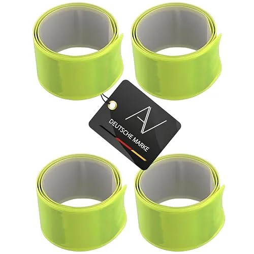 AVANA Reflektorband reflektierendes Schnapparmband Hosenschutz Reflektor Armband Joggen Fahrrad Reflexband Klatscharmband 4er-Set